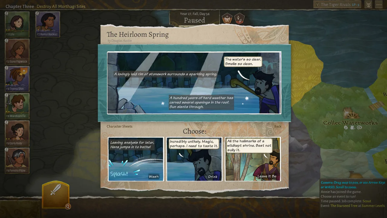 Choosing what to do at a spring (Wildermyth, via Steam)