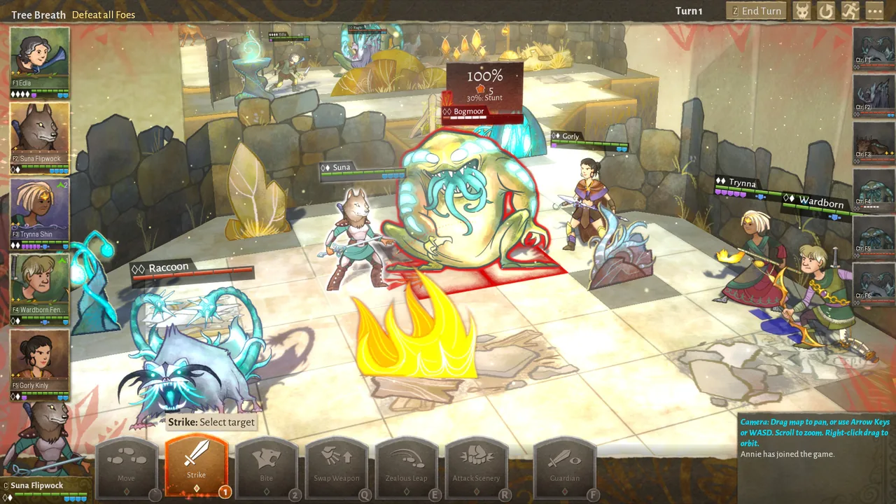 Heroes facing a large monster beside a fire (Wildermyth, via Steam)