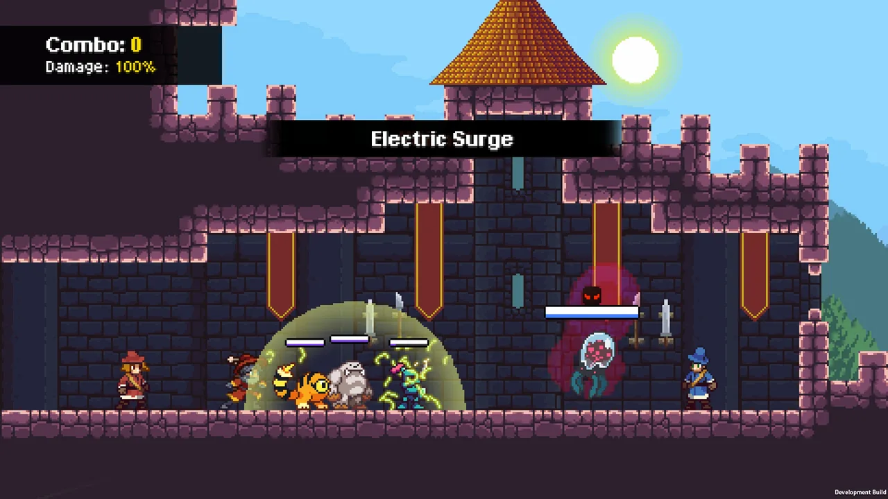 Monsters battling before a castle wall (Monster Sanctuary, via Steam)