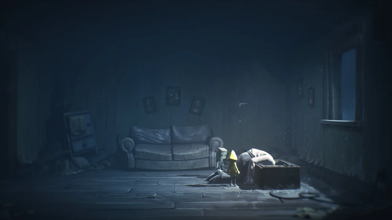 Mono and Six in front of a sofa (Little Nightmares II, via Steam)