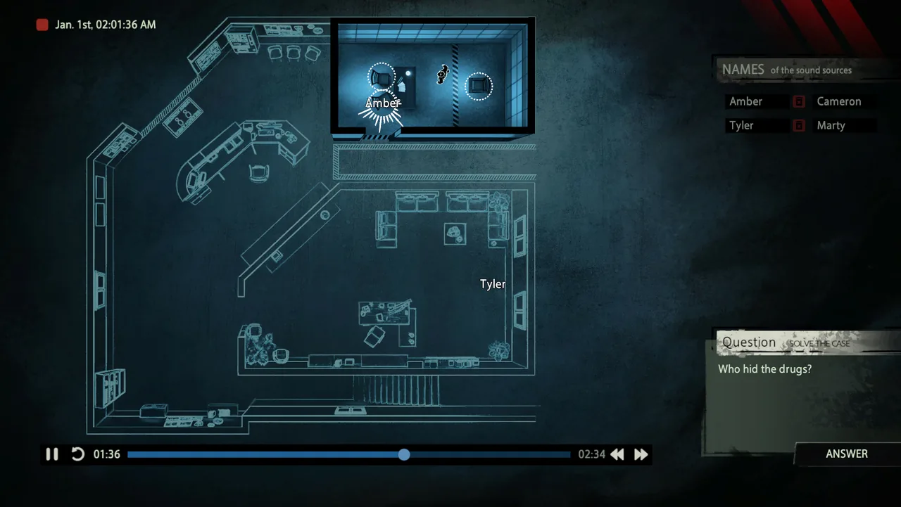 A lit room and a list of names (Unheard - Voices of Crime, via Steam)