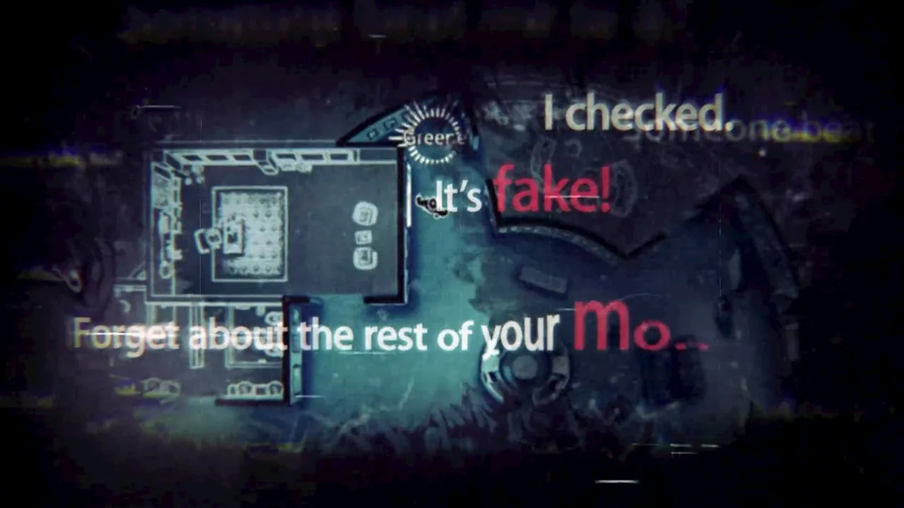 English text overlaid on a floor plan (Unheard - Voices of Crime, via Steam)