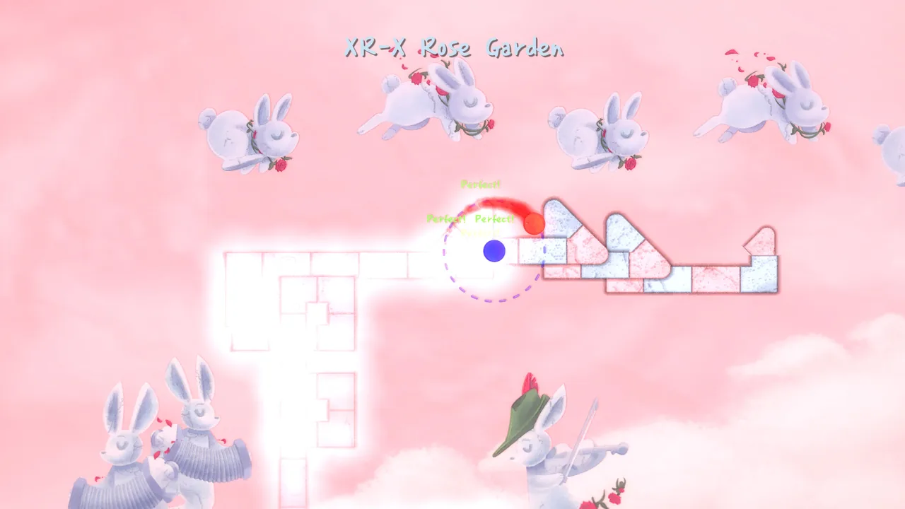 Rabbits in a pink sky above a bending path (A Dance of Fire and Ice, via Steam)